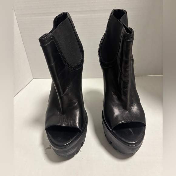 Versus Versace Black Peep-Toe Platform Booties with Side Elastic. Size 38. - Picture 2 of 5